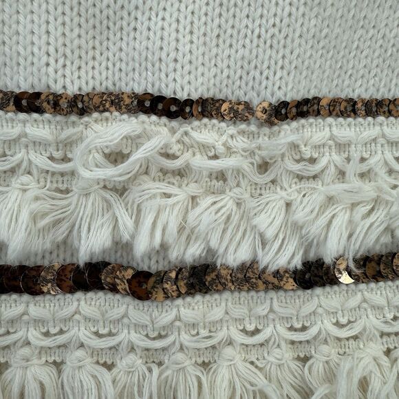 NWOT Sezane Marley Sweater Wool Alpaca Fringe Sequin Cream Ivory White Sz S - Picture 7 of 11